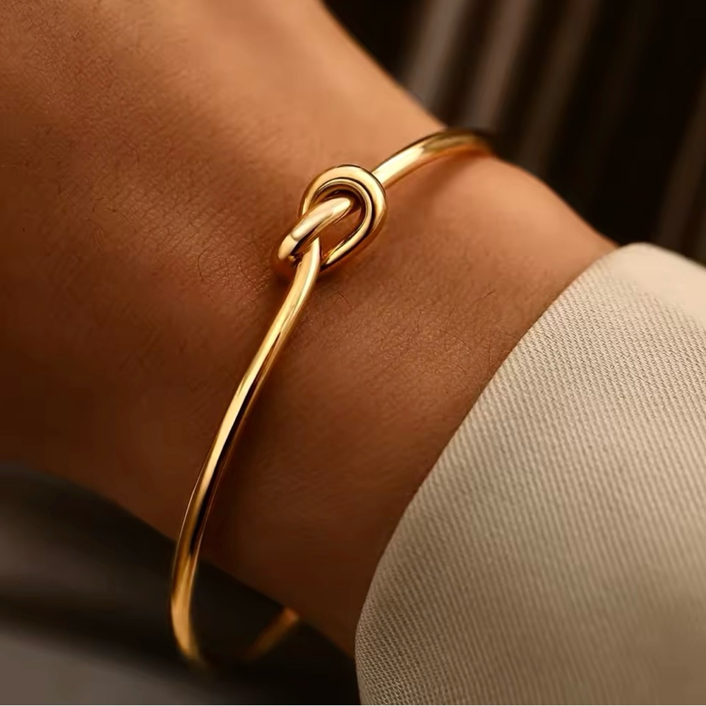 Vintage Stainless Steel Gold-Toned Woven Knot Bangle, Bracelet